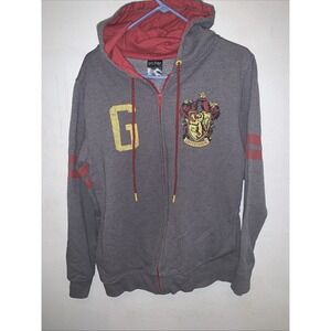 Harry Potter Gray and Red Zip up Gryffindor Hooded Jacket Size M Varsity Crest